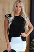 Black Floral Crochet Patched Sleeve Crew Neck Casual Tank Top